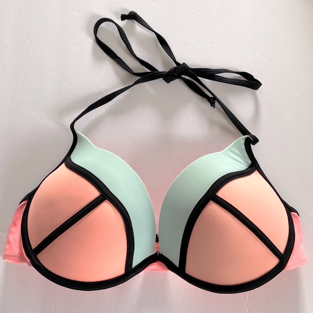 Bingo Coral Color-block bikini Top ONLY, Size XL